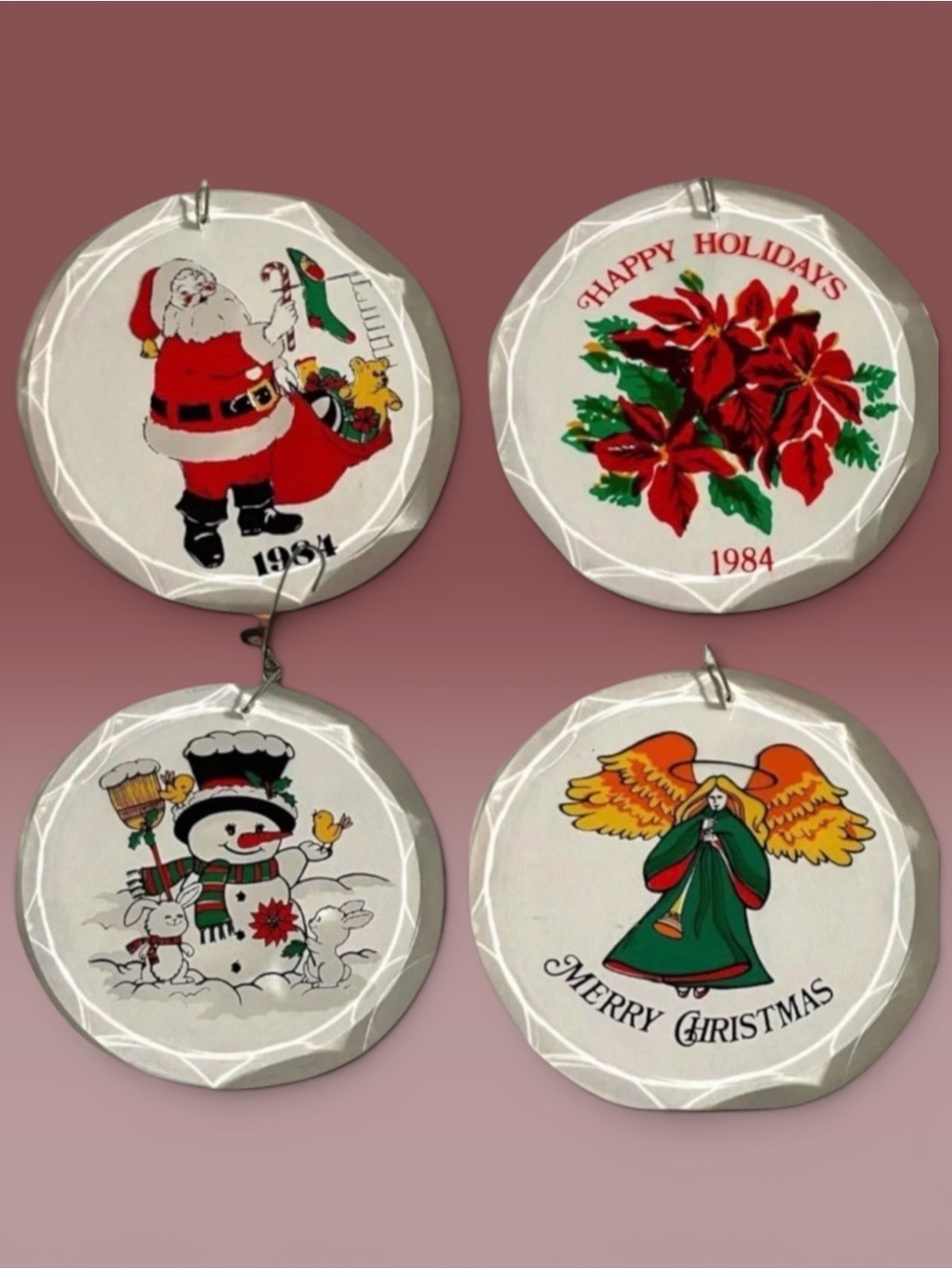 Vintage Christmas Ornament 1984 Acrylic Lucite Colored Holiday Lot of 4